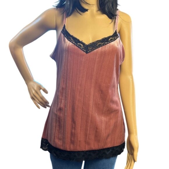 Womens Lace Trim Velvet Cami Size M 2K5 Romantic Indie Sleaze - Picture 1 of 6